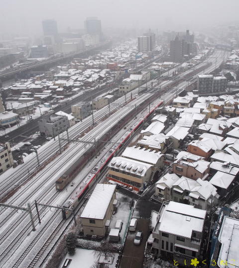 横浜の鉄道の積雪
